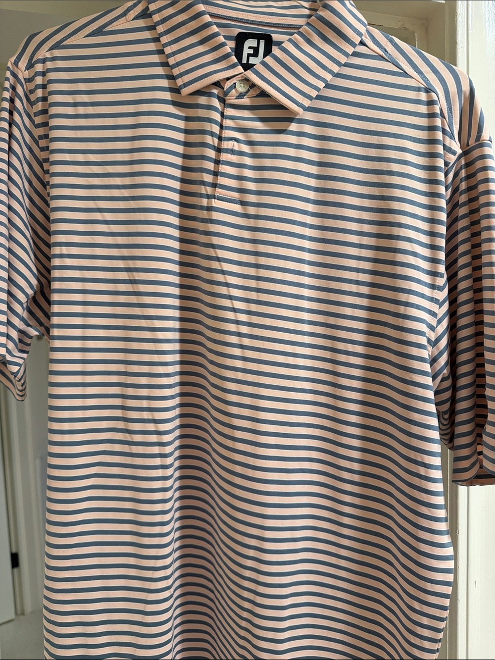 FootJoy Pink and Blue Horizontal Stripe Golf Polo